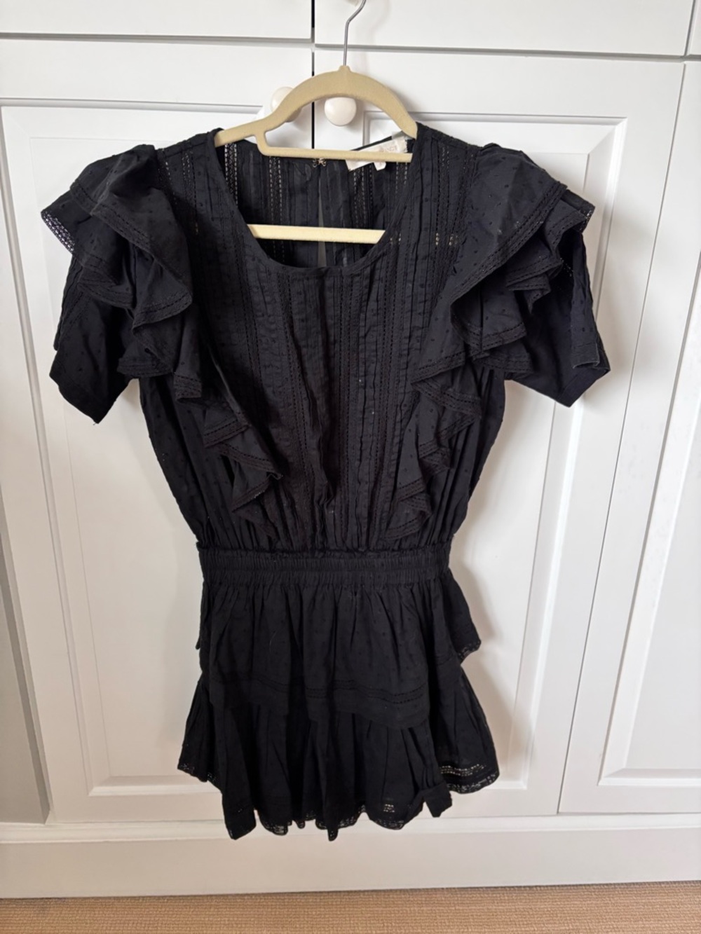 LoveShackFancy Black Ruffled Mini Dress